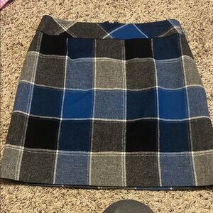 Talbots Blue and Black Wool Skirt Size 6P Back Zipper